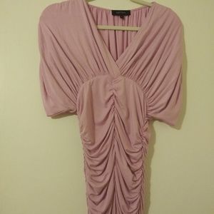 Karen Kane ruched vneck pink knit top Sm